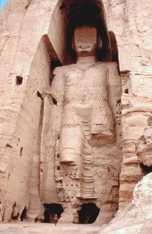 A picture of the largest Buddha in Bamiyan, Afghanistan