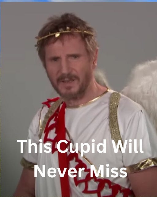 May be an image of 1 person and text that says "This Cupid Will Never Miss"