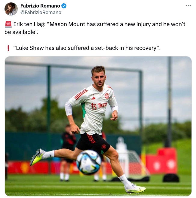 A Fabrizio Romano tweet on Manchester United injury news