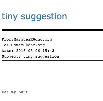 An email with the subject 'tiny suggestion' and the body copy says 'eat my butt'