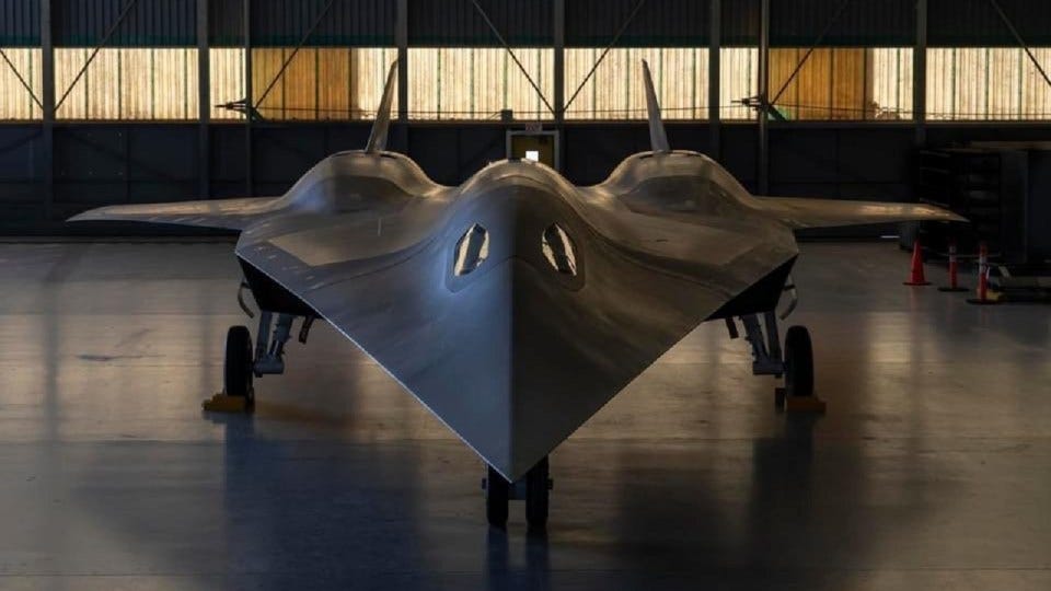 Lockheed Martin SR-72 spy plane in hangar.