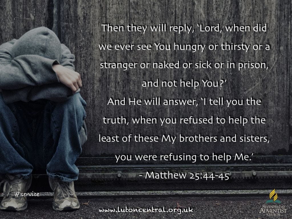 picture of homeless, despairing person and Matthew 26:44-45 quote