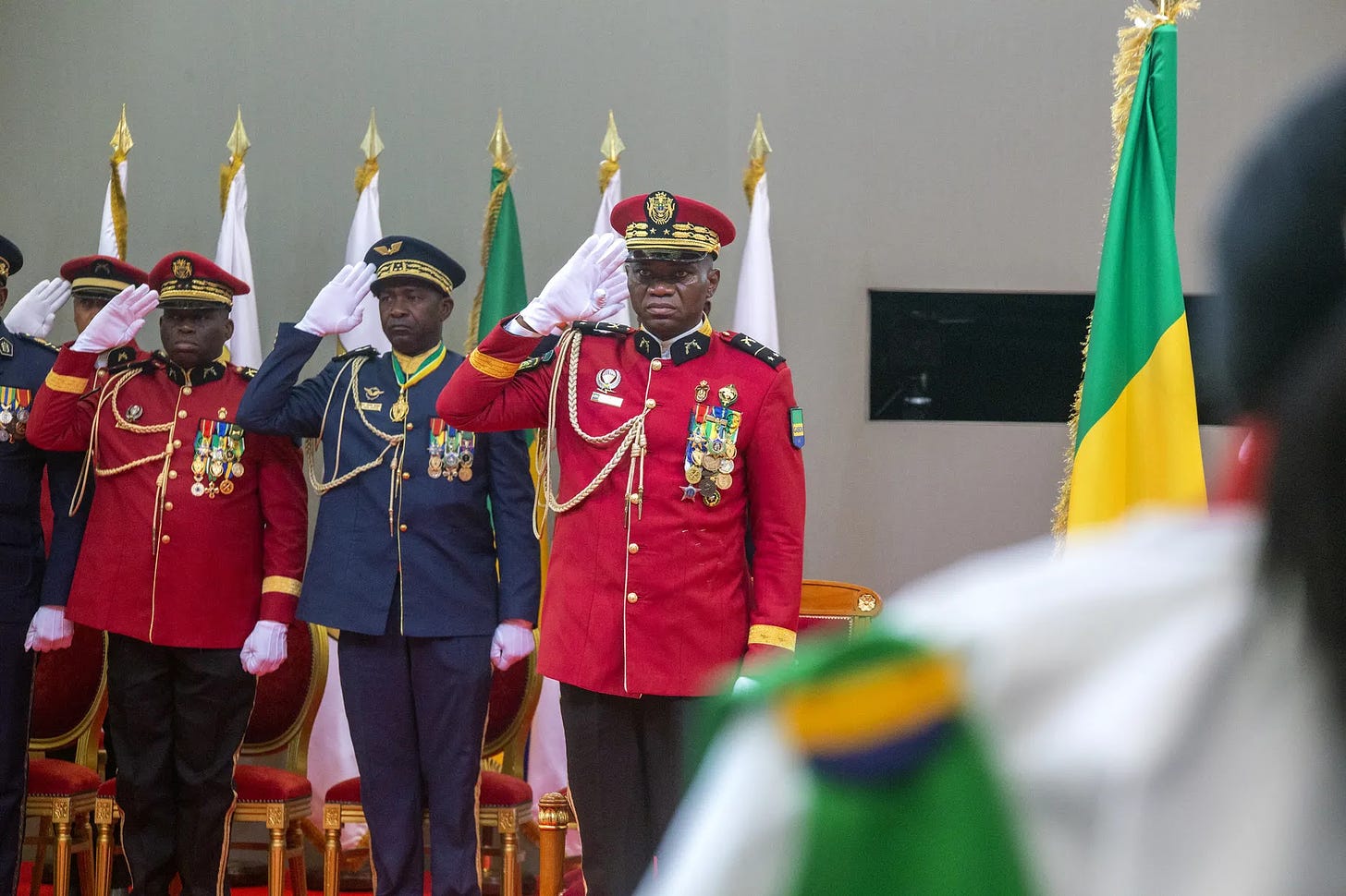 Pictured here alongside several military chiefs of staff, Gen. Brice Clotaire Oligui Nguema ousted President Ali Bongo Ondimba and seized power just hours after Ondimba announced his presidential victory on August 30, 2023. 