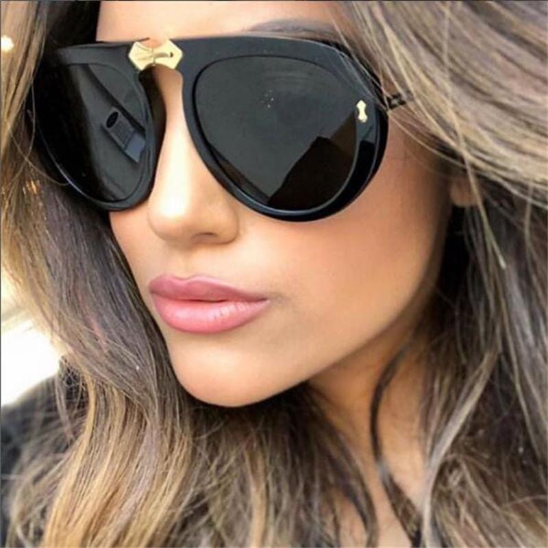 Luxury Oversize Sunglasses Women Retro Brand Designer Big Frame Black ...