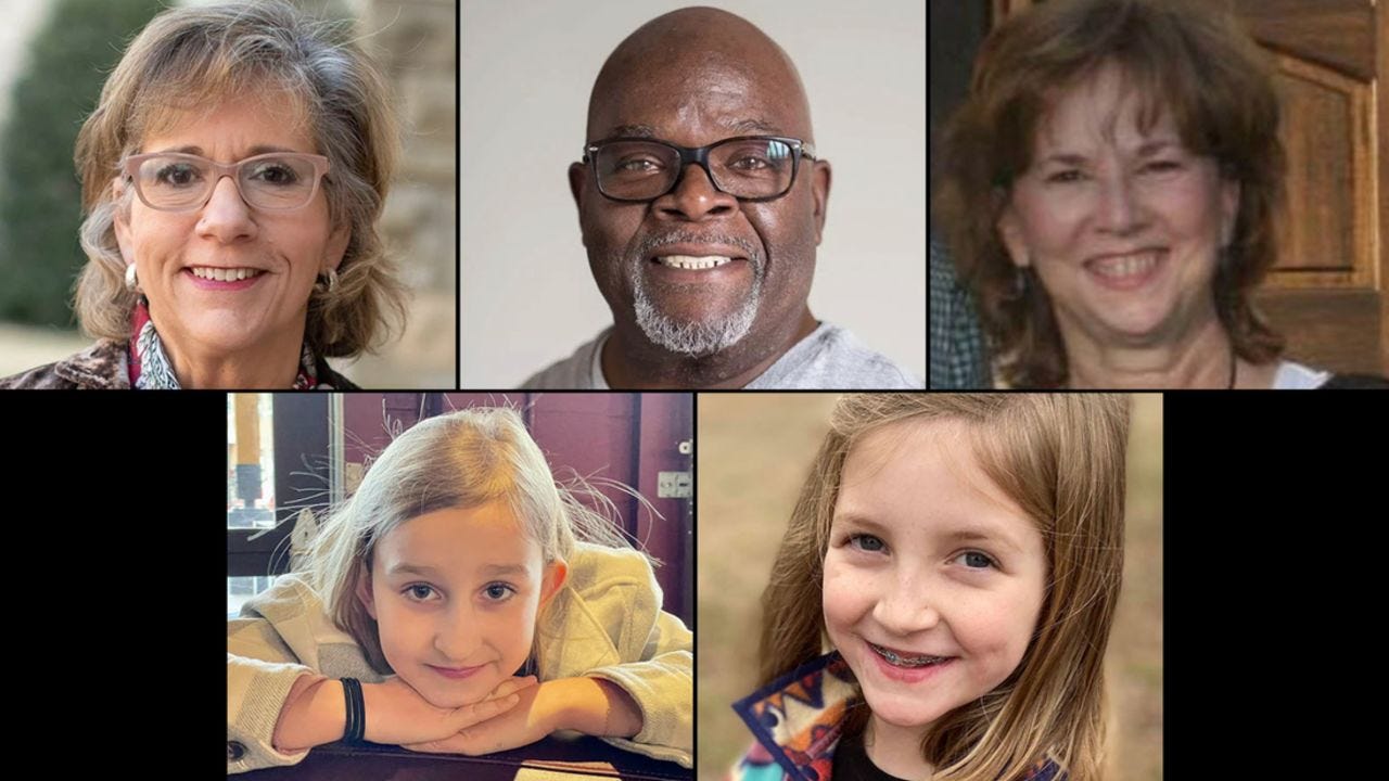 Victims (clockwise, from upper left) Katherine Koonce, Mike Hill, Cynthia Peak, Hallie Scruggs and Evelyn Dieckhaus.