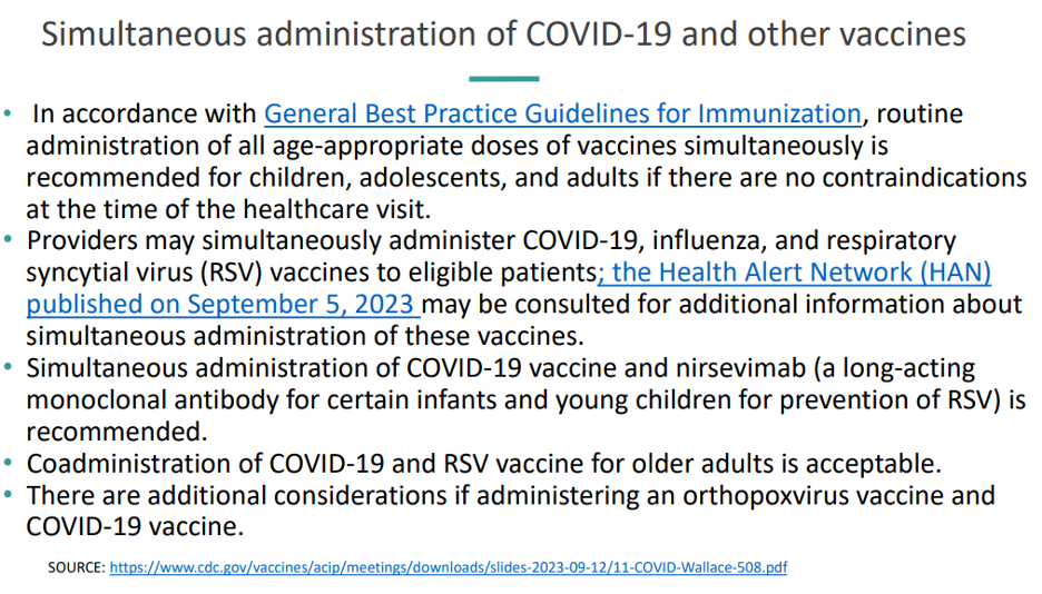 Slide 10: DOH webinar continues to re-assure co-administration of shots with references that lack supporting data