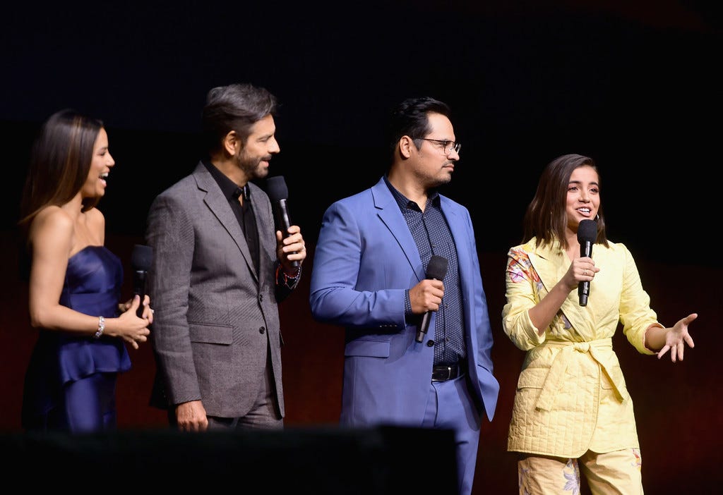 Isabela Moner with Eva Longoria at CinemaCon for Dora movie.