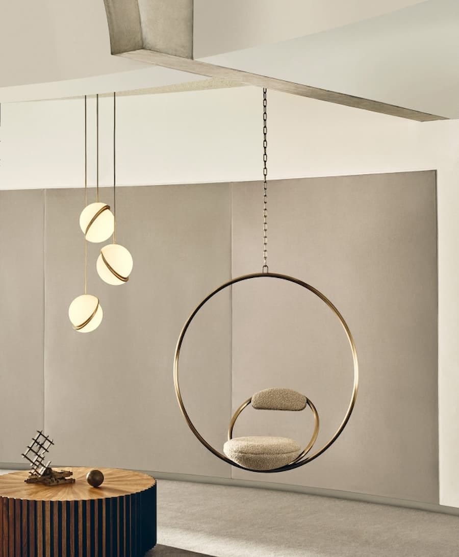 brushed brass hoop hanging chair