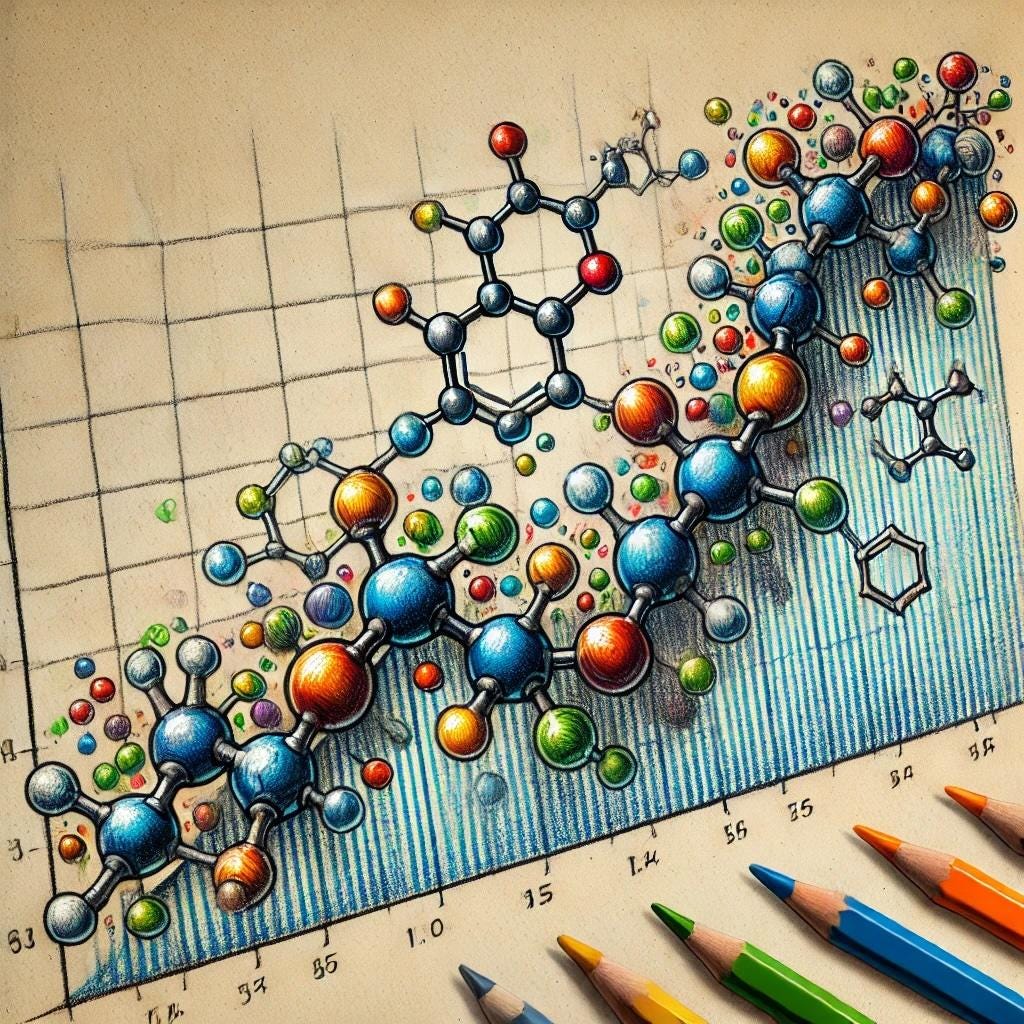 A drawing of a graph and colored pencils

Description automatically generated