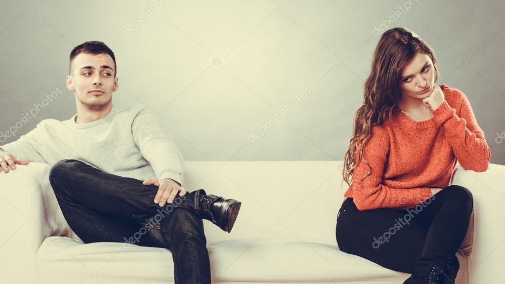 Young couple sitting on sofa Stock Photo by ©Voyagerix 72275169