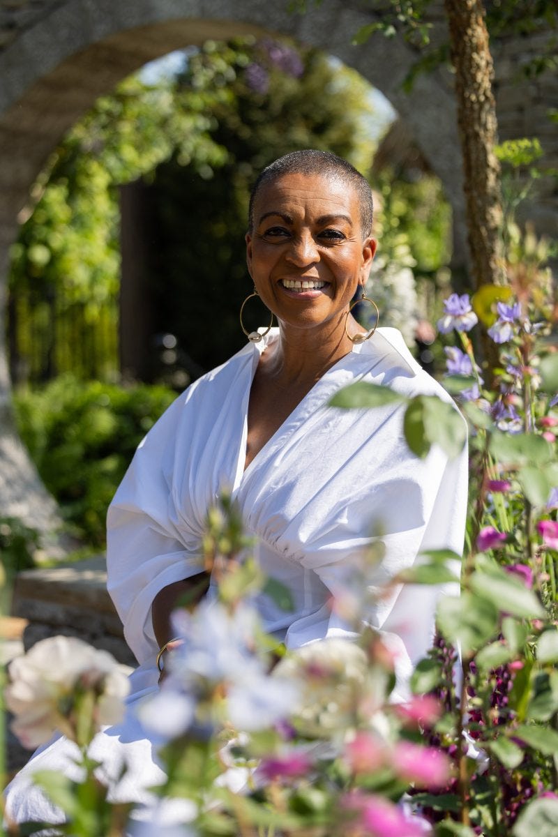 The actress Adjoa Andoh who plays Lady Danbury in the Bridgerton Garden