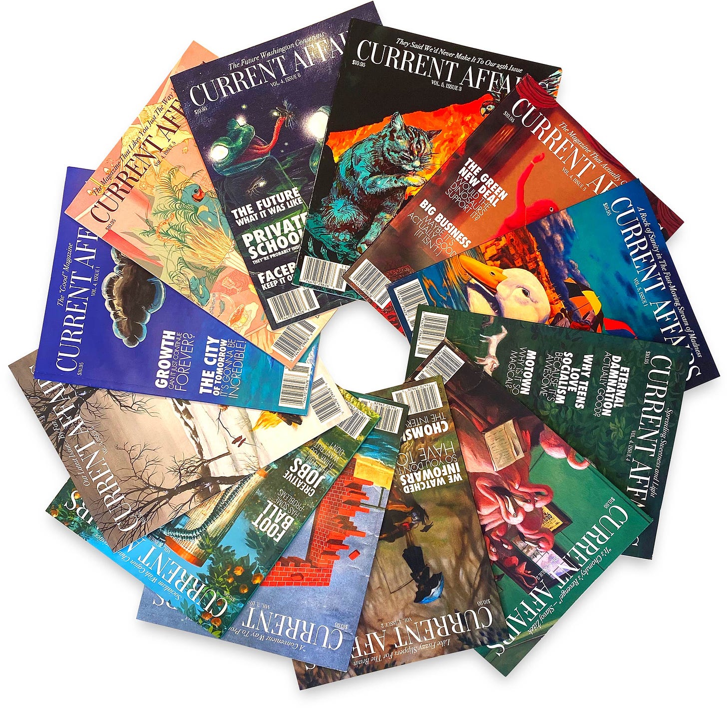 Pile of magazine issues laid out in a circle