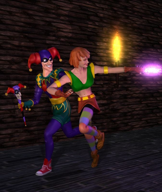 Pandemonium! Render (Official Press Kit - CGI Render Stills): Nikki and Fargus Running