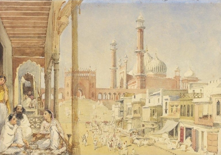 Jama Masjid, Delhi, Willam Carpenter, 1852. Watercolor.