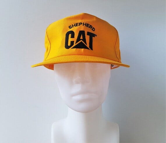 Vintage CAT Shepherd Machinery Snapback Hat Made in USA Louisville Mfg. Co  Caterpillar Licensed Wear Yellow Fullback Tractor Baseball Cap - Etsy Sweden