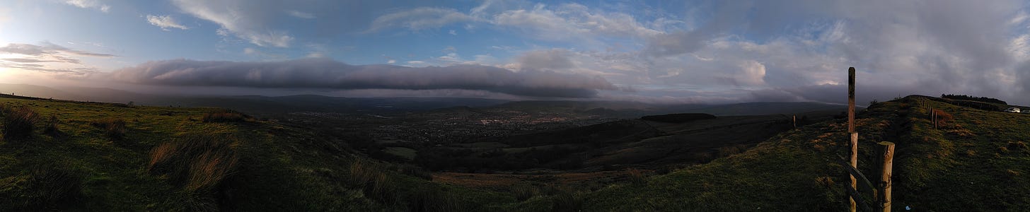 Panoramic view of Longdendale from Slack Edge