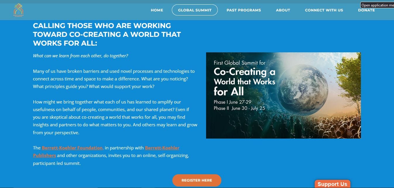 Screenshot of the A World That Works for All Summit homepage