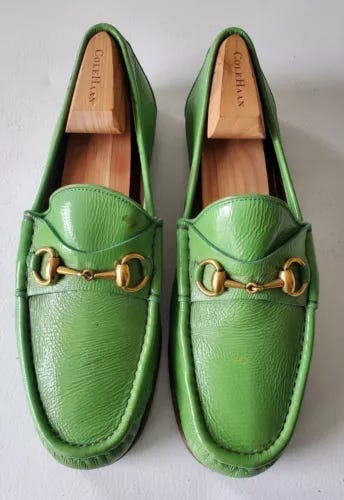 Vtg GUCCI 1953 Horsebit Womens Loafers Shoe Light Green Sz 7.5 With Dust bag.  - Picture 1 of 9