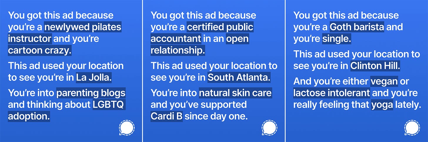 Screenshots of more sample ads