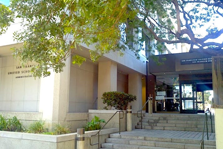 The San Francisco Unified School District headquarters on a sunny day.