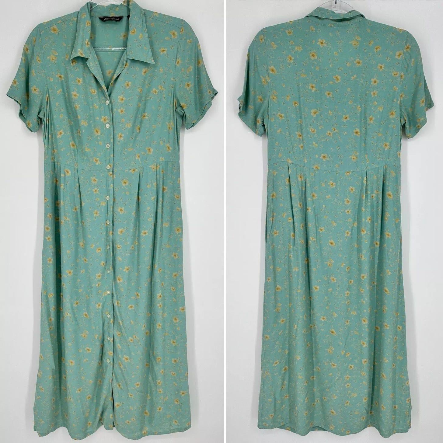 Vintage Eddie Bauer Maxi Dress Button Up Short Sleeve Floral Women’s Petite M - Picture 1 of 10