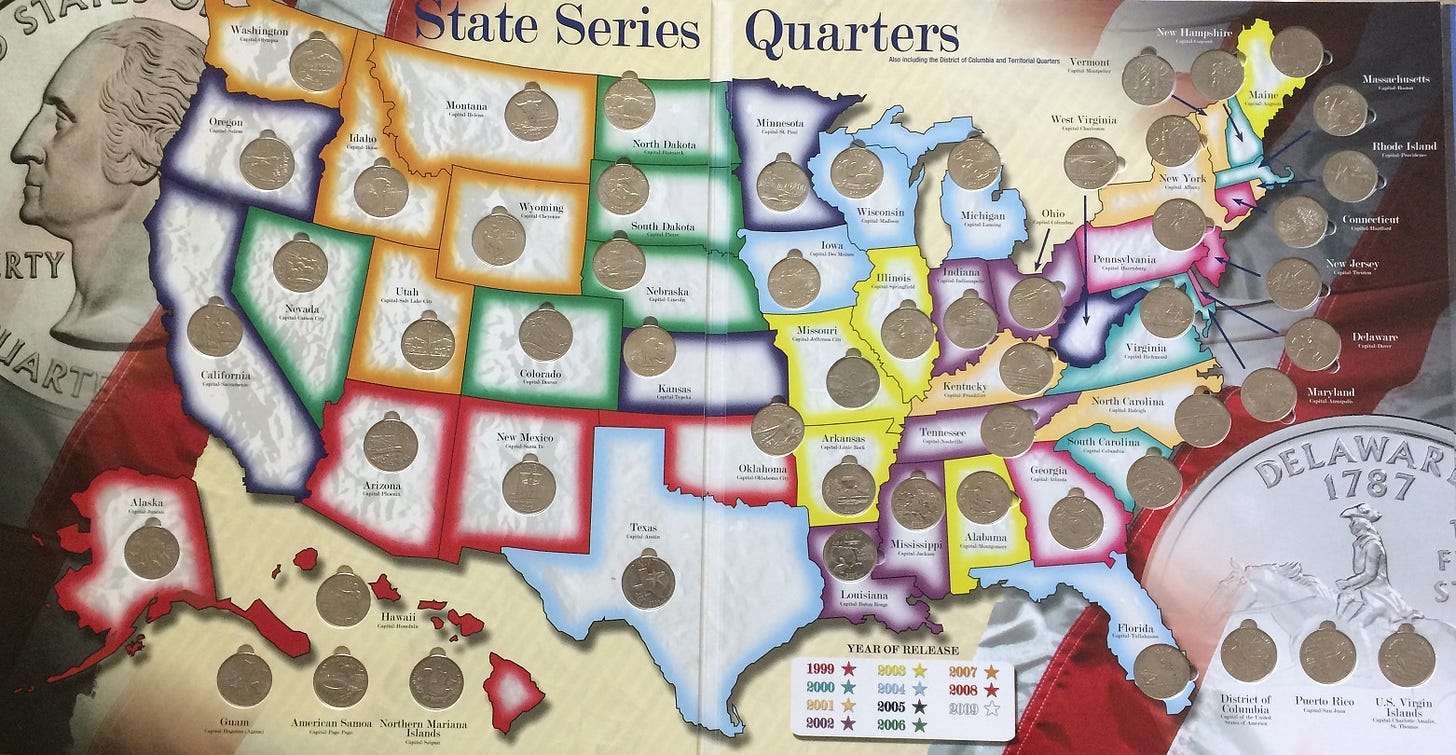 My Coins Collection: USA 50 States and 6 Territories Quarters Map Album