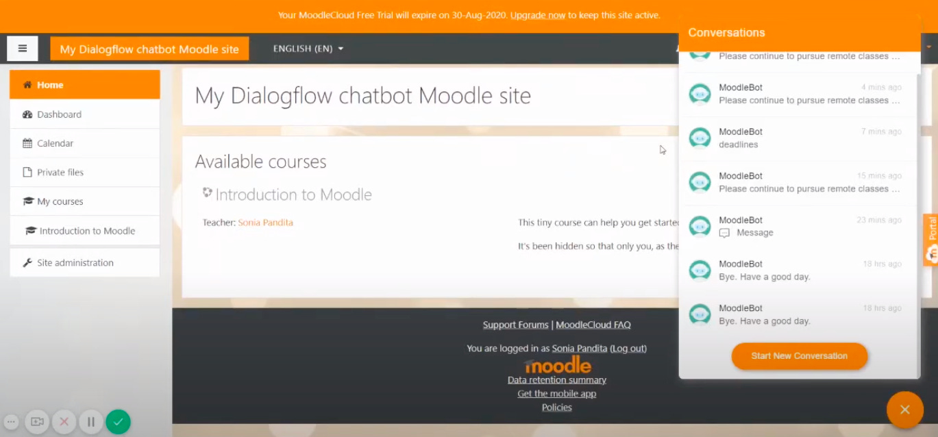 An image showing a chatbot inside Moodle LMS