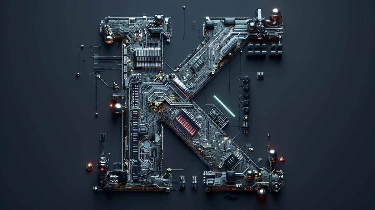 Letter “K” made of metallic circuitry