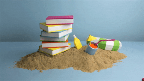 pile of sand with books on top and sea creatures crawling around it