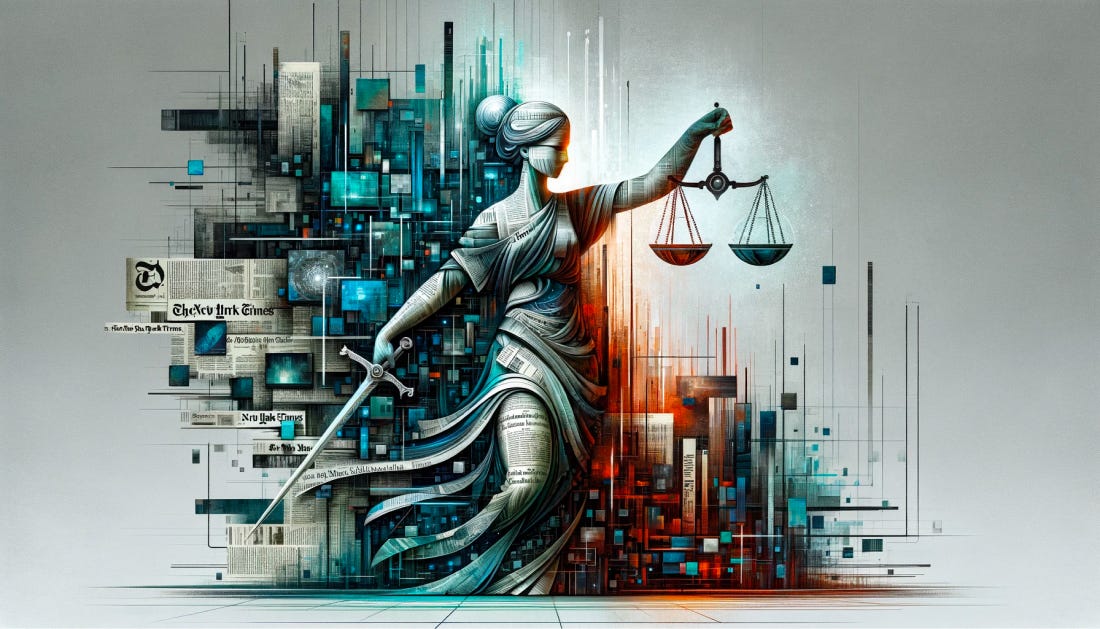 Dall-E generated image of Lady of Justice. Abstract, made of newspapers.