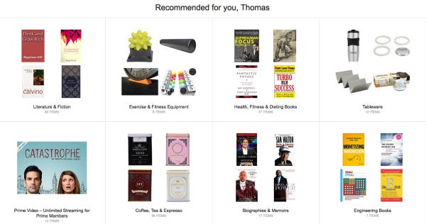 Amazon’s recommendation section on their website.