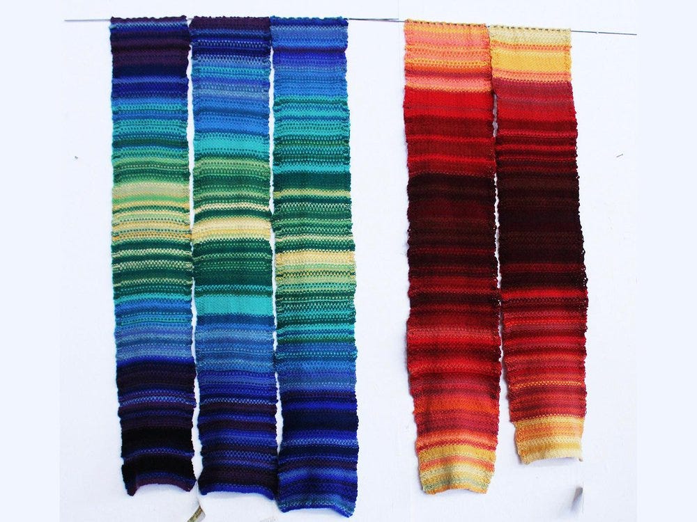 Temperature tapestries in shades of blues and reds