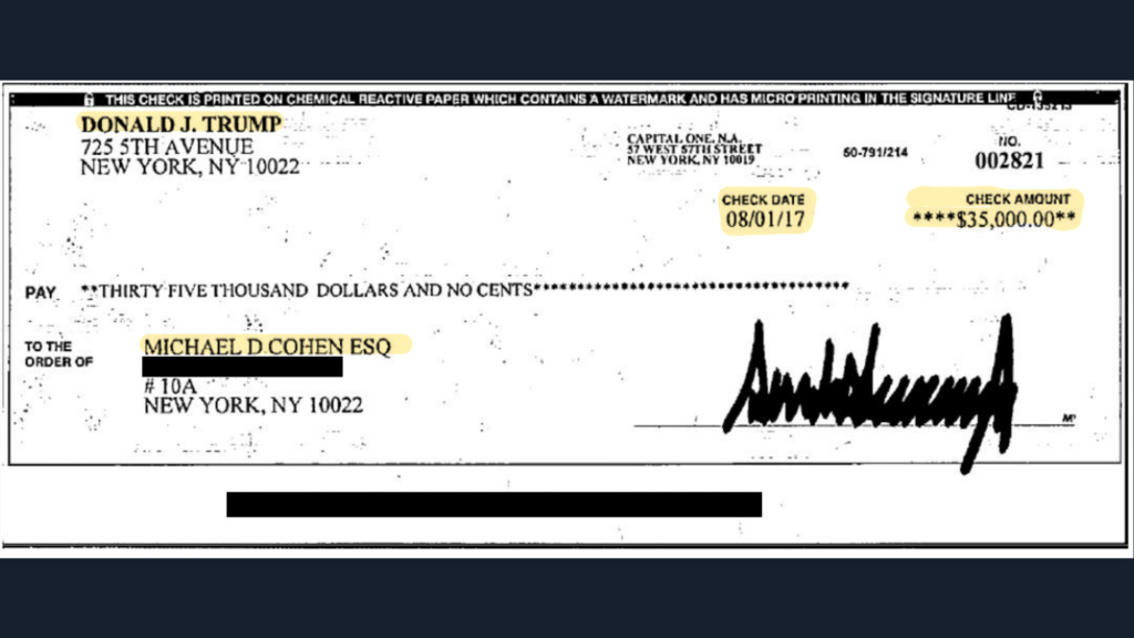 See the check Michael Cohen says Trump signed as reimbursement payment |  PBS NewsHour