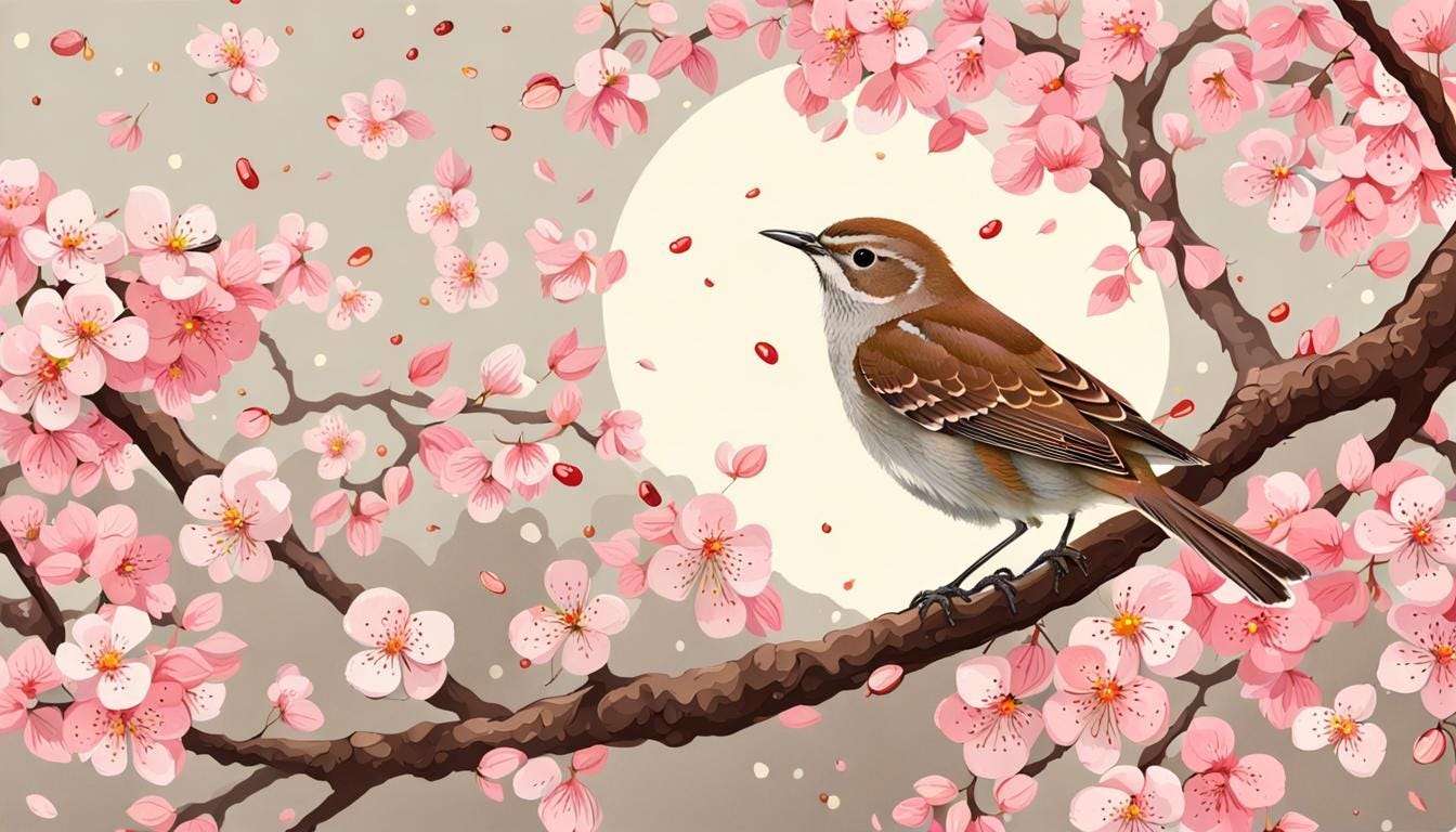 A Nightingale singing from a cherry tree A Nightingale singing from a cherry tree