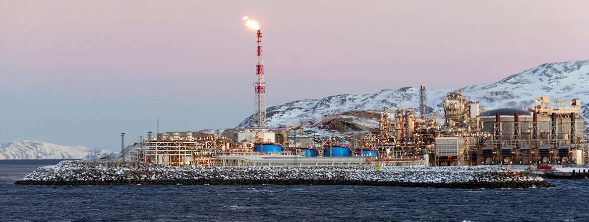 Vulnerable to disruption: a natural gas refinery near Hammerfest, Norway. Pipelines from Norway form a vital part of Europe's supply network