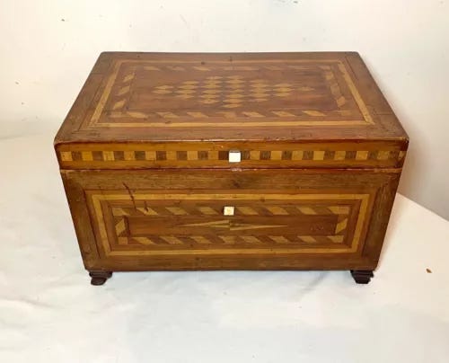 quality 1800's antique handmade inlaid marquetry wood jewelry box mirror - Picture 1 of 12