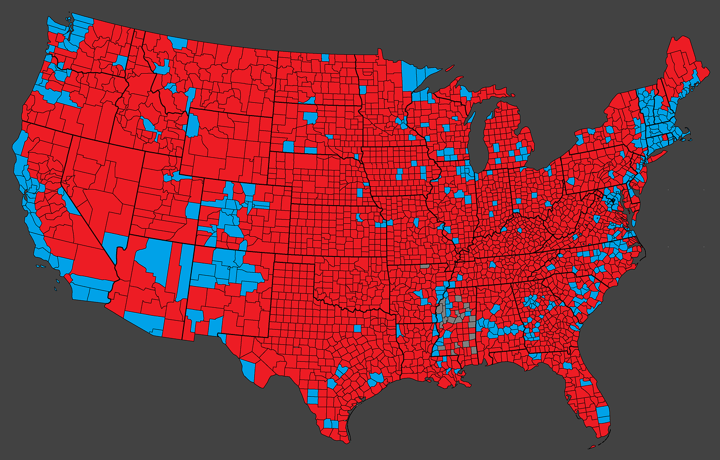 r/MapPorn - A Mostly Complete Map of Counties in the 2024 Presidential Election