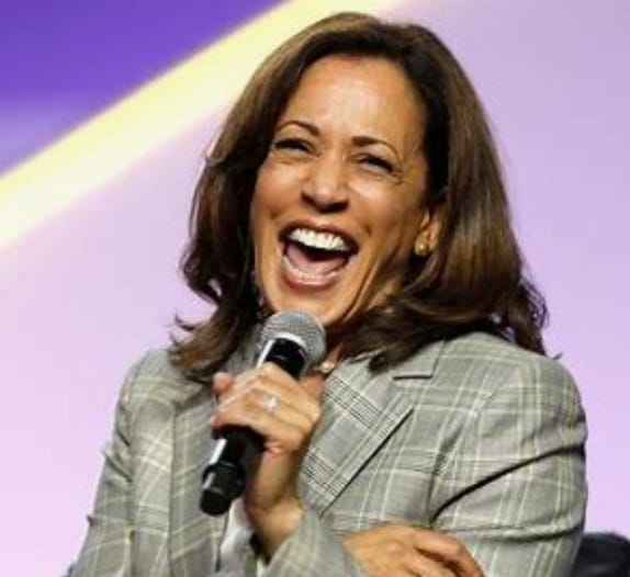 The Kamala Harris campaign: selling the sizzle, without any steak … Image of Kamala Harris cackling