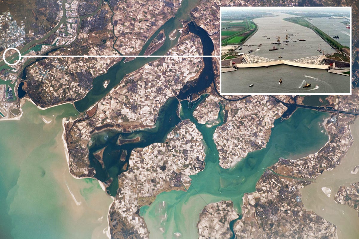 Satellite image of flood defenses Satellite image of flood defenses