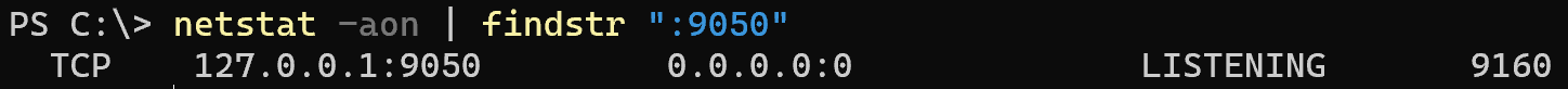 Note the service listening on port 9050