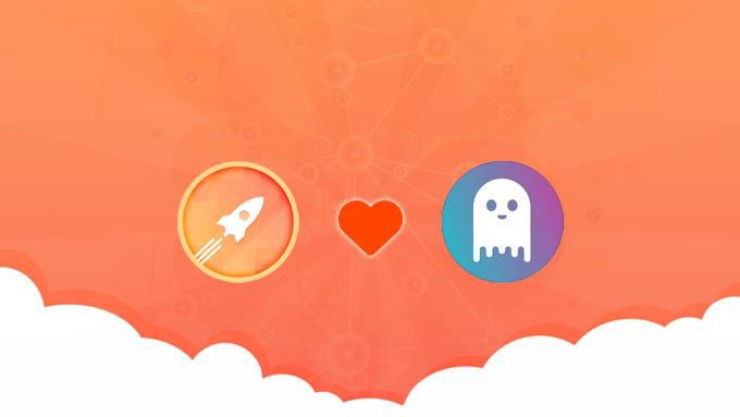 Rocketpool and Aave Logos Falling in Love in the Clouds
