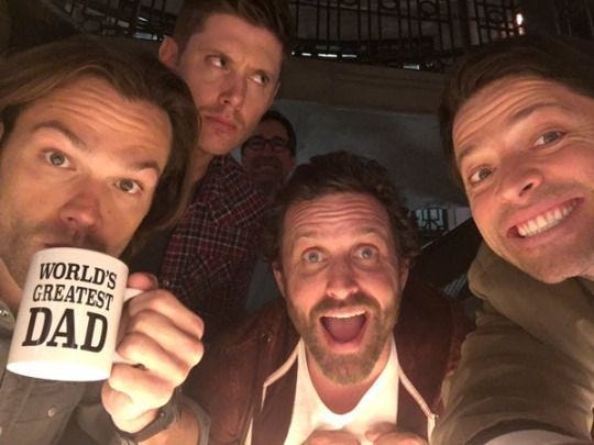 rob benedict with jared padalecki jensen ackles and misha collins movie tv tech geeks