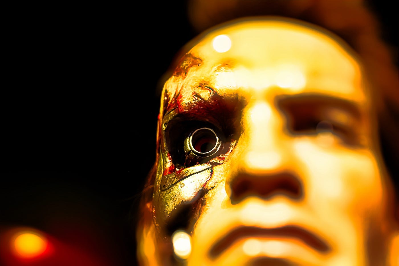 Head shot of Arnold Schwarzenegger as the Terminator as rendered in a wax museum. Head shot of Arnold Schwarzenegger as the Terminator as rendered in a wax museum.