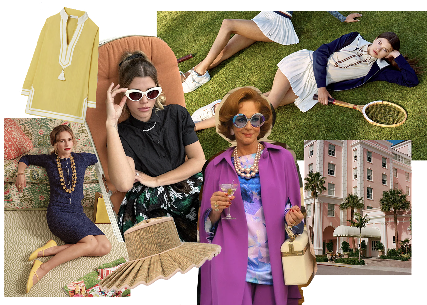 Collage of images with a Palm Beach aesthetic