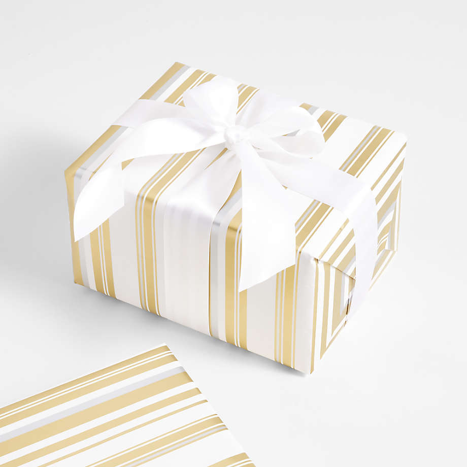 Gold & Silver Winter Stripe Holiday Gift Wrap