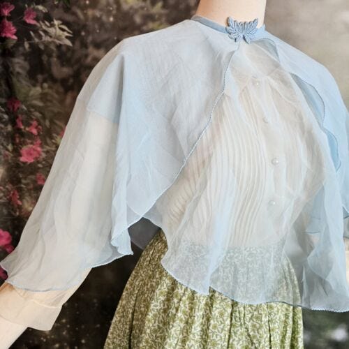 Vintage 1960's Chiffon Capelet Cape Baby Blue Sheer Butterfly Wings Mod Hippy  - Picture 1 of 11