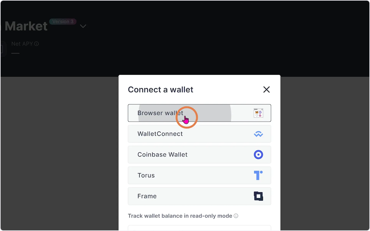 In the popup, select your wallet and confirm the connection.