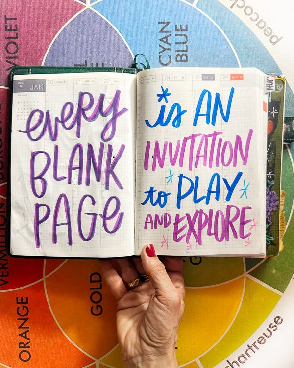 Every Blank Page is an Invitation to Play and Explore- I love lists// lettering by Tracy Benjamin