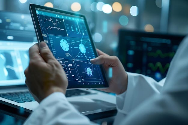 Medical technology EMRs Electronic medical record system concept Doctor  using digital tablet | Premium AI-generated image