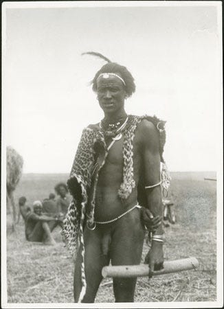 Nuer leopard-skin priest from Frank Corfield collection used by E.E. Evans Pritchard 1931-1935